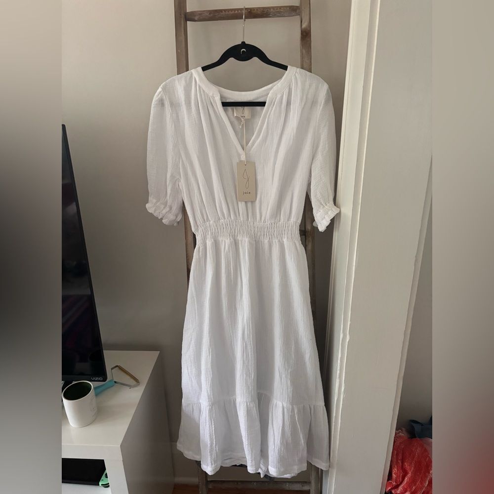 NEW WITH TAGS Joie White Ruffled Puff Sleeve Sundress